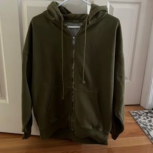John Galt Green Oversized Zip Up Hoodie